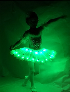 LED Ballet Performance Dress with Feathered Skirt