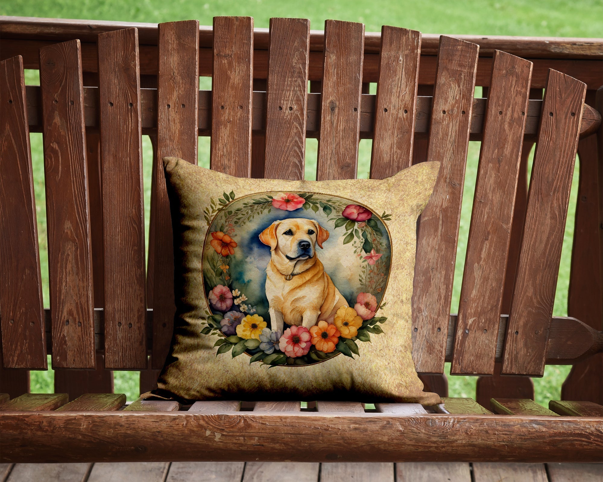 Yellow Labrador Retriever and Flowers Throw Pillow