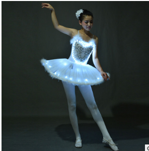 LED Ballet Performance Dress with Feathered Skirt