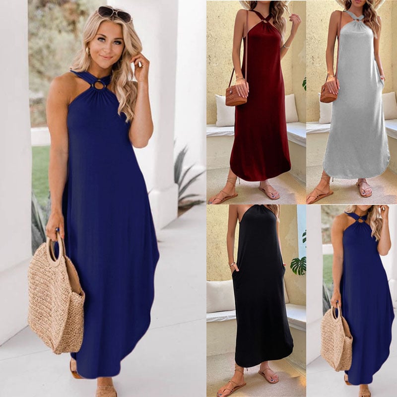 Off-Shoulder Casual Long Pocket Dress